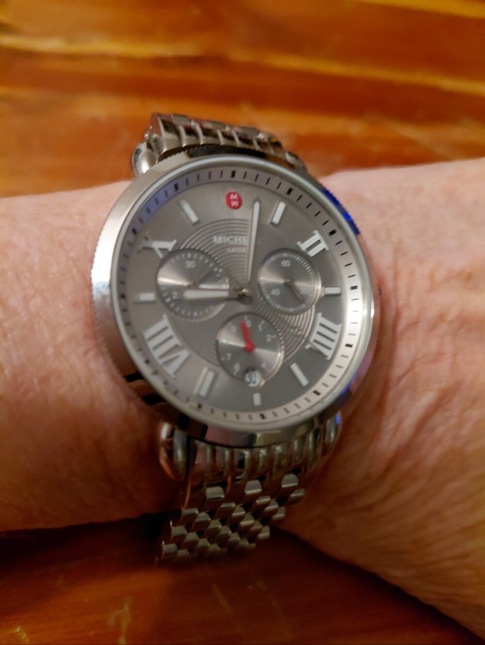 EUC Michele Sport Sail Large Chronograph White Roman Numeral Watch TRK1832202